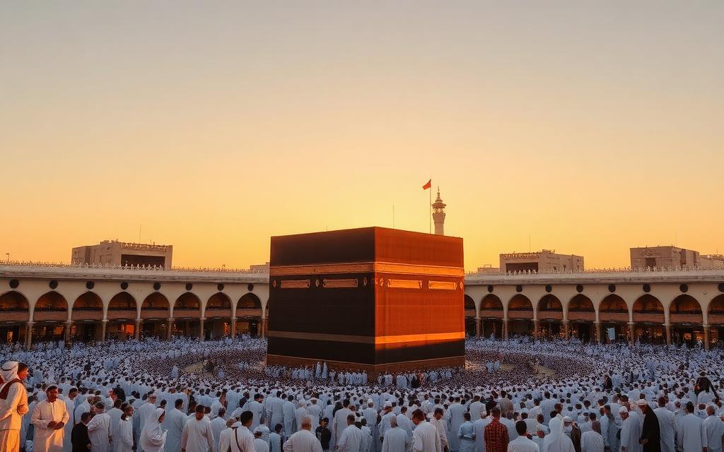 The Holy Kaaba in Makkah at golden hour