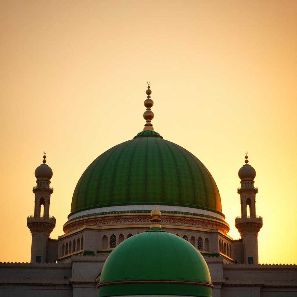 The sacred Green Dome (Gumbad-e-Khizra) at sunset