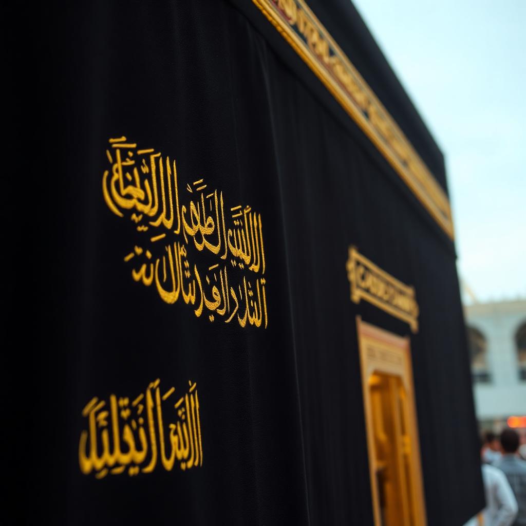 Golden calligraphy on the Kiswah of the Holy Kaaba