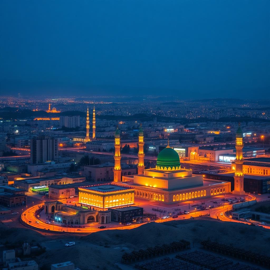 Madina al-Munawwara illuminated at night